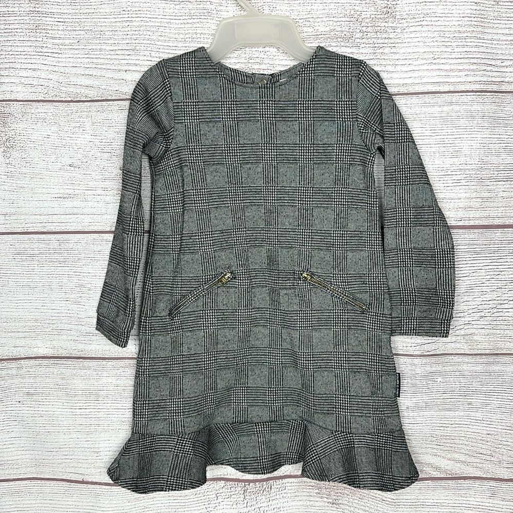 Polarn O. Pyret Casual Dress A-line Gray Houndstooth Zip Pocket Sweden 2-3 y